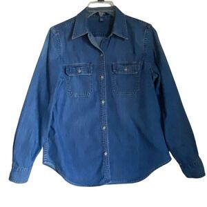 Vintage Denim Shirt Women M Blue Button Up Long Sleeve Grunge Cottage Western